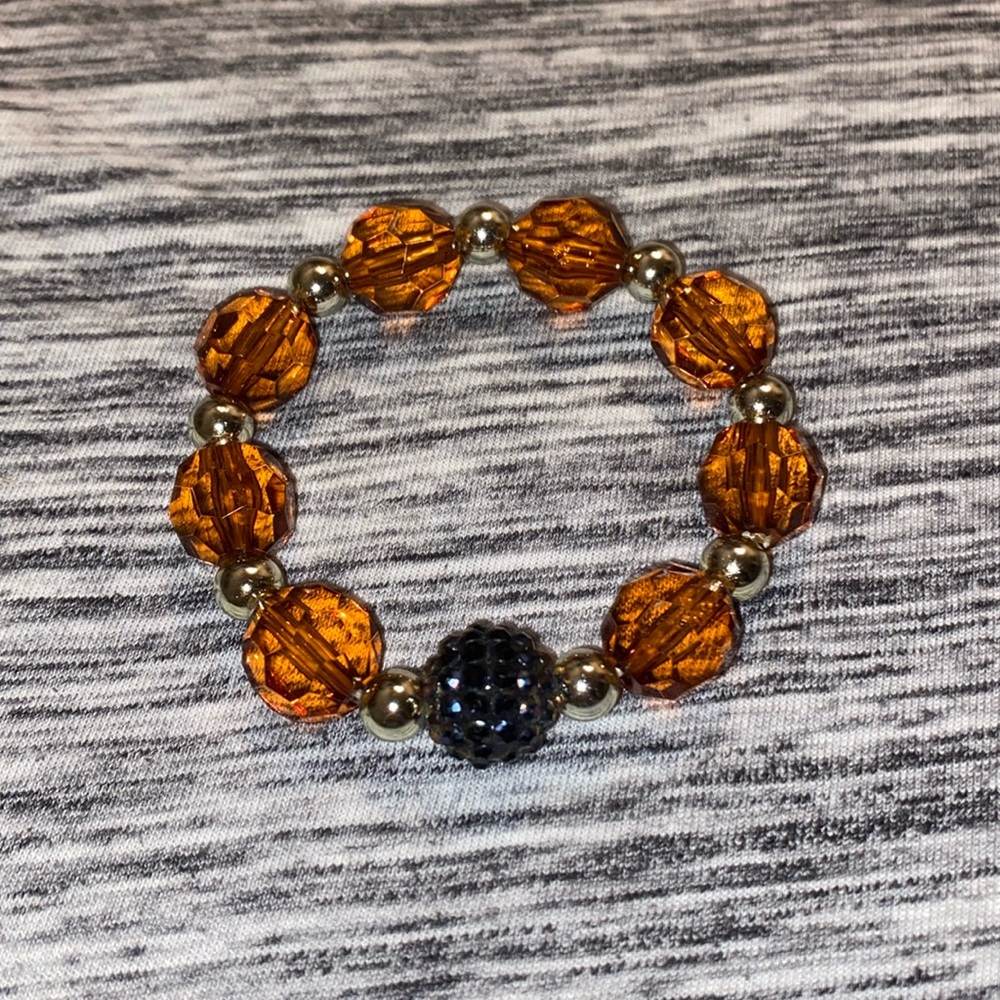 Oversized Brown Beaded Stretch Bracelet with Crystal Accent Bead Vintage Dot’s